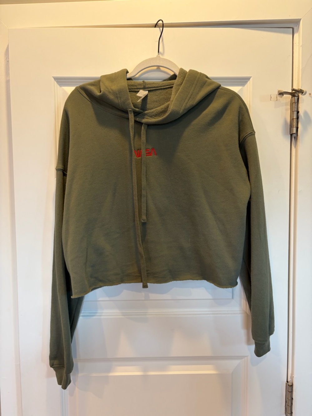 NASA Olive Cropped Hoodie Sweater